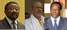 Jean Ping, Président de la Commission de l’union Africaine, le Président Ould Cheikh Abdallahi et Blaise Campaoré, Président du Burkina faso Jean Ping, Président de la Commission de l’union Africaine, le Président Ould Cheikh Abdallahi et Blaise Campaoré, Président du Burkina faso