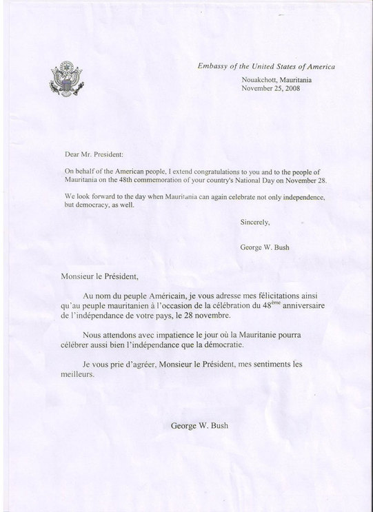 Lettre du Président Busch à son homologue mauritanien Lettre du Président Busch à son homologue mauritanien