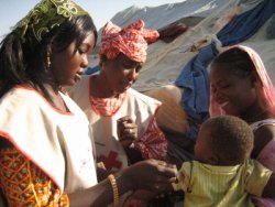 Le personnel de la Croix-Rouge et du Croissant-rouge évaluant la malnutrition des enfants pendant les campagnes à domicile, dans le village de Nima, près de Kaédi, au sud la Mauritanie. Le personnel de la Croix-Rouge et du Croissant-rouge évaluant la malnutrition des enfants pendant les campagnes à domicile, dans le village de Nima, près de Kaédi, au sud la Mauritanie.