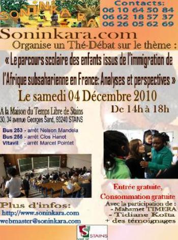 Invitation au Thé-débat organisé par l'association Soninkara.com samedi 4 décembre à Stains Invitation au Thé-débat organisé par l'association Soninkara.com samedi 4 décembre à Stains