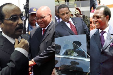 De gauche à droite: Mohamed Ould Abdel Aziz (Mauritanie), Jacob Zuma (Afrique du Sud), Jikaya Kikwete (Tanzanie), et Idriss Deby Itno (Tchad). De gauche à droite: Mohamed Ould Abdel Aziz (Mauritanie), Jacob Zuma (Afrique du Sud), Jikaya Kikwete (Tanzanie), et Idriss Deby Itno (Tchad).