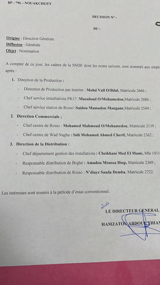 Mauritanie - SNDE : Grand ménage à Rosso