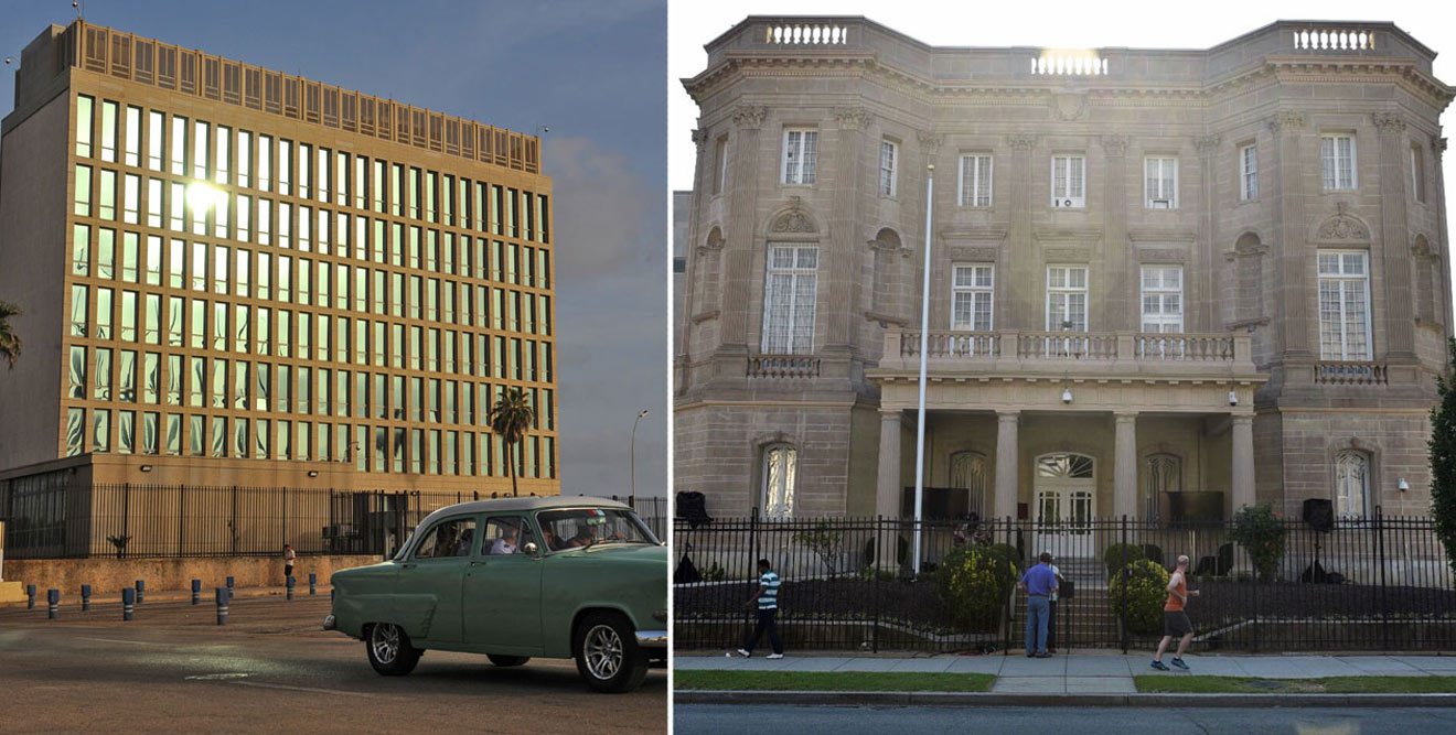 À gauche, l’ambassade américaine à Cuba, à droite, l’ambassade cubaine à Washington À gauche, l’ambassade américaine à Cuba, à droite, l’ambassade cubaine à Washington