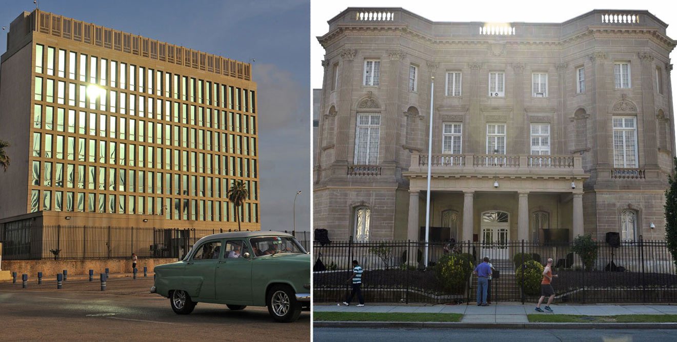 À gauche, l’ambassade américaine à Cuba, à droite, l’ambassade cubaine à Washington
