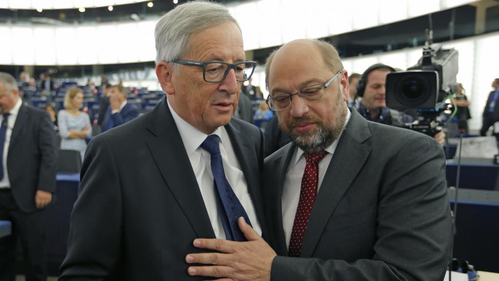 Jean-Claude Juncker (g.), président de la Commssion européenne, et Martin Schulz, président du Parlement européen, ce 9 septembre à Strasbourg.