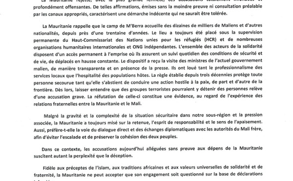 Mauritanie–Mali : Nouakchott rejette des accusations sur la présence de militaires maliens au camp de M’Berra